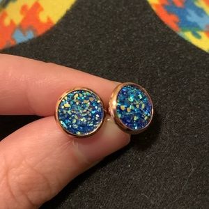 6 pairs - Round Earrings druzy, stud